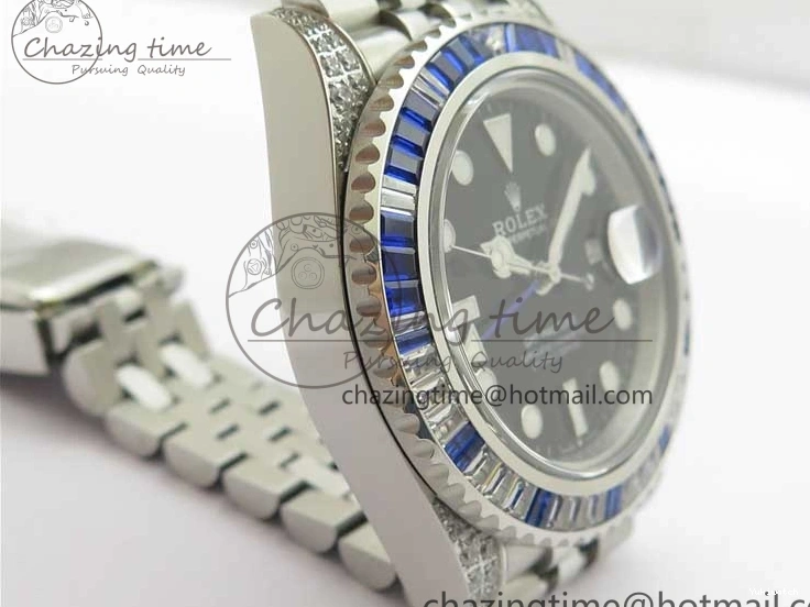 GMT-Master Blue 904L V3 Diamonds Jubilee Dial GMF Bracelet SA3285 II Steel On CHS White Bezel Black Edition Best 0330